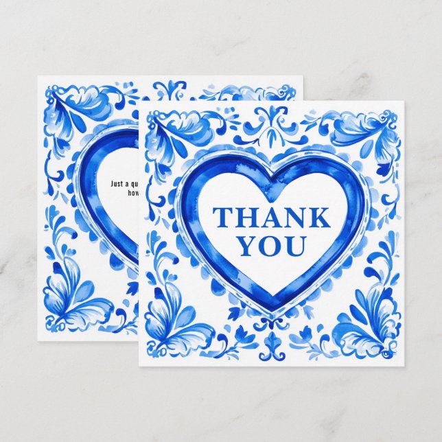 💙Azulejo Hjärtat Tack‑Keramikplatta Tack Kort (Fram/baksida)