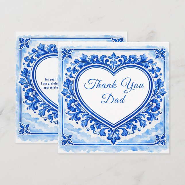 💙Azulejo Hjärtat Tack‑Kort Tack Kort (Fram/baksida)