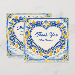💙 Azulejo Hjärtlig Tack‑Kort Tack Kort
