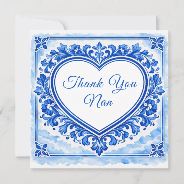 💙Azulejo Hjärtlig Tack‑Kort Tack Kort (Framsida)