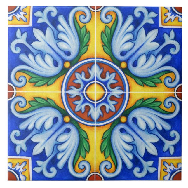 Azulejo Lissabon Patterned Talavera Ceramic Design Kakelplatta (Framsidan)