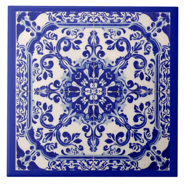 Azulejo Mediterranean Blue White Kakelplatta (Framsidan)