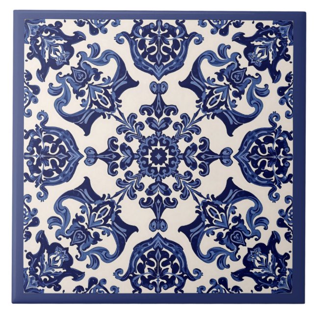 Azulejo Mediterranean Blue White Kakelplatta (Framsidan)