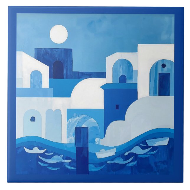 Azulejo Mediterranean Blue White Kakelplatta (Framsidan)
