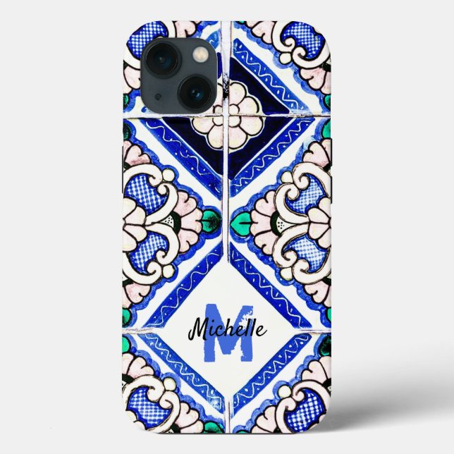 Azulejo Mönster Tiles Navy White Monogram (Baksida)