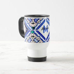 Azulejo Mönster Tiles Navy White Monogram Resemugg