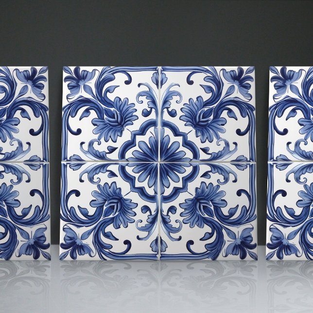 Azulejo Navy Iberian Lissabon Architectural Motif Kakelplatta (Skapare uppladdad)