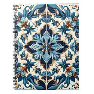 Azulejo Porcelain Blue Tile Mediterranean Mönster Anteckningsbok
