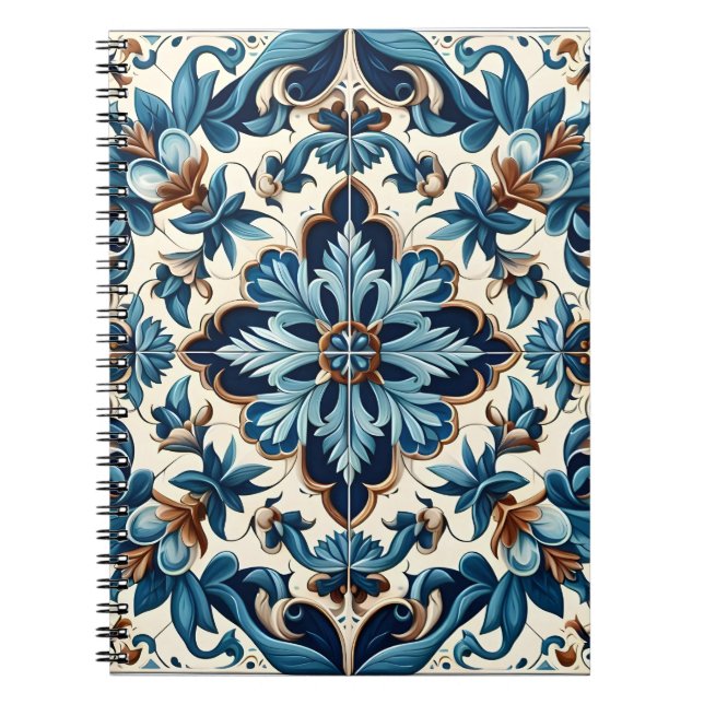 Azulejo Porcelain Blue Tile Mediterranean Mönster Anteckningsbok (Framsidan)