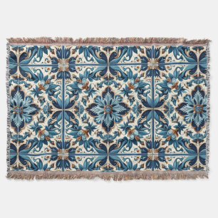 Azulejo Porcelain Blue Tile Mediterranean Mönster Filt