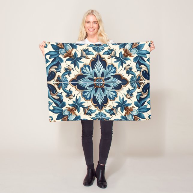 Azulejo Porcelain Blue Tile Mediterranean Mönster Fleecefilt (På plats)