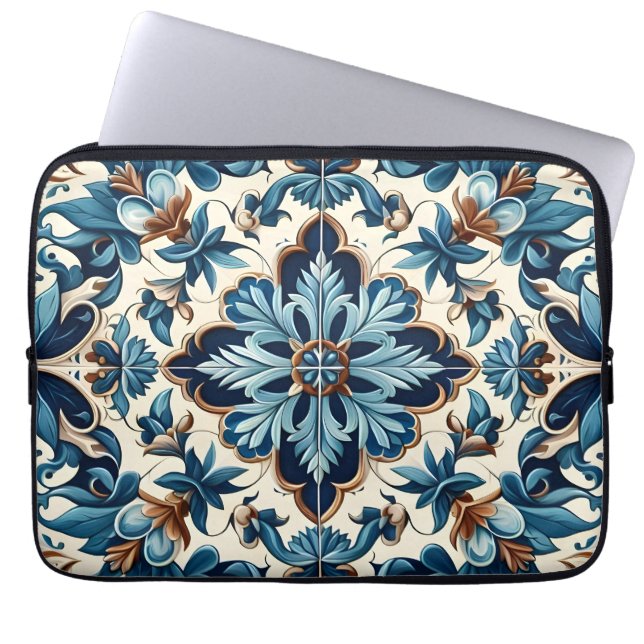 Azulejo Porcelain Blue Tile Mediterranean Mönster Laptop Fodral (Framsidan)