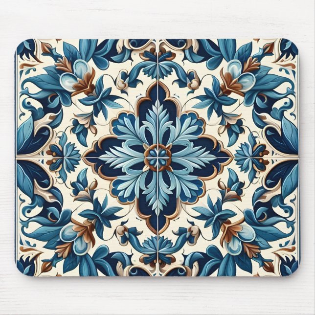 Azulejo Porcelain Blue Tile Mediterranean Mönster Musmatta (Framsidan)
