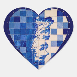 Azulejo Portugal Hjärtdekal – Blå Portugisisk Kake Hjärtformat Klistermärke