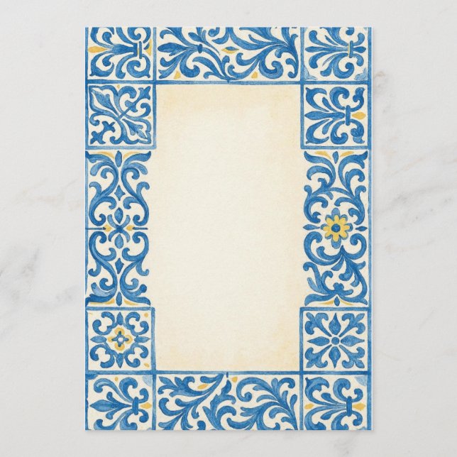 Azulejo Portugisisk brevpapper vattenfärg design Rådkort (Framsida)