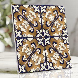 Azulejo Portugisisk Spansk Kakel Koboltblå Guld