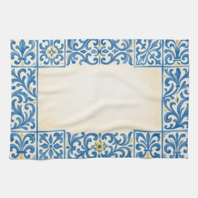 Azulejo Portugisisk stationär akvarelldesign Kökshandduk (Horisontell)