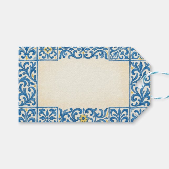 Azulejo Portugisisk stationär akvarelldesign Presentetikett (Framsidan (Horisontell))