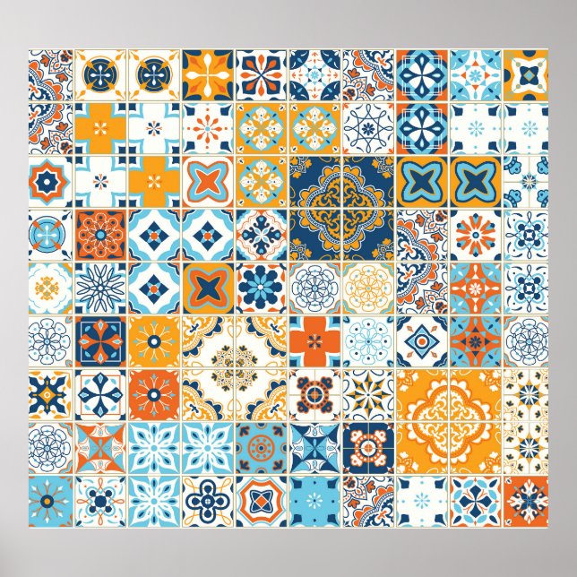 Azulejo Portugisiska plattor: Vintagen Multifärgad Poster (Framsidan)