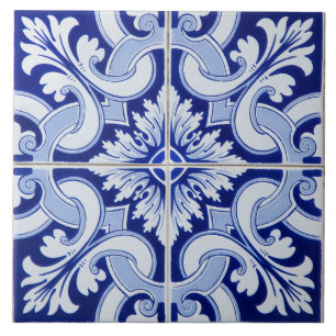 Azulejo Portuguean Mediterranean Blue White Kakelplatta