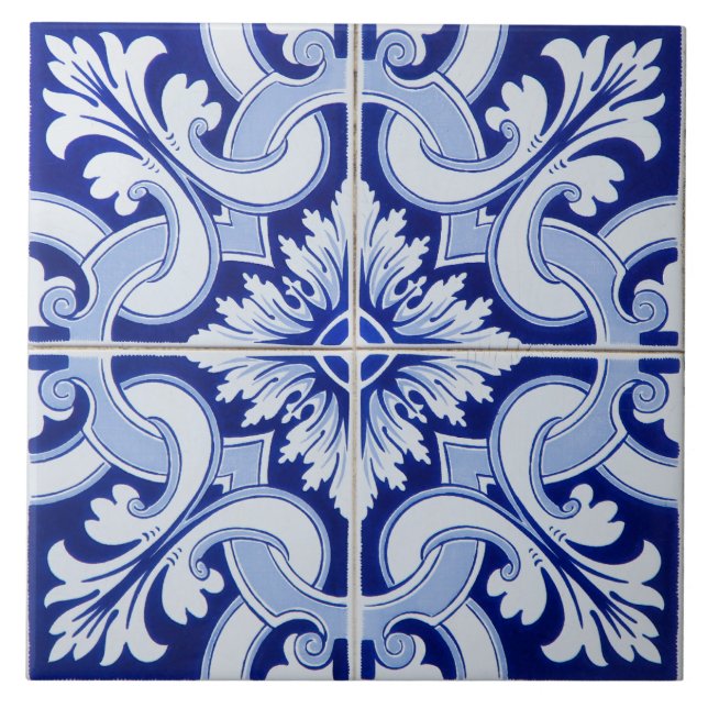 Azulejo Portuguean Mediterranean Blue White Kakelplatta (Framsidan)