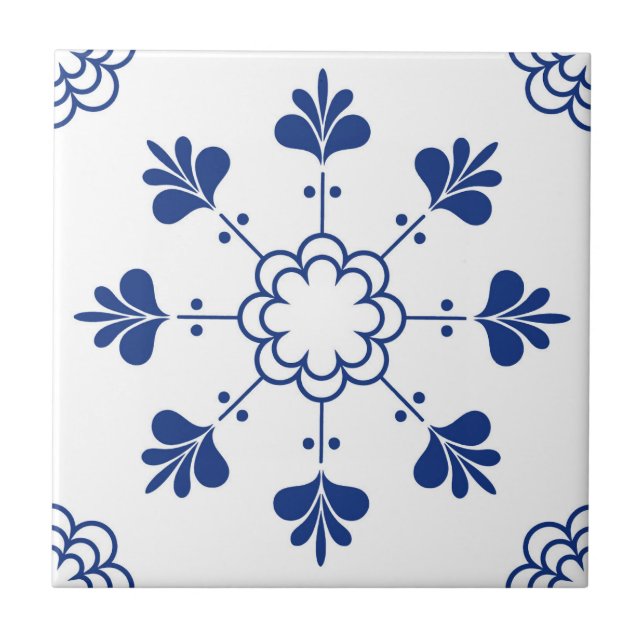 Azulejo Portuguean Mediterranean Blue White Kakelplatta (Framsidan)