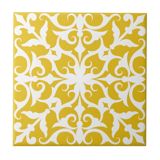  Azulejo Portuguese Mediterranean Yellow&White Kakelplatta (Framsidan)