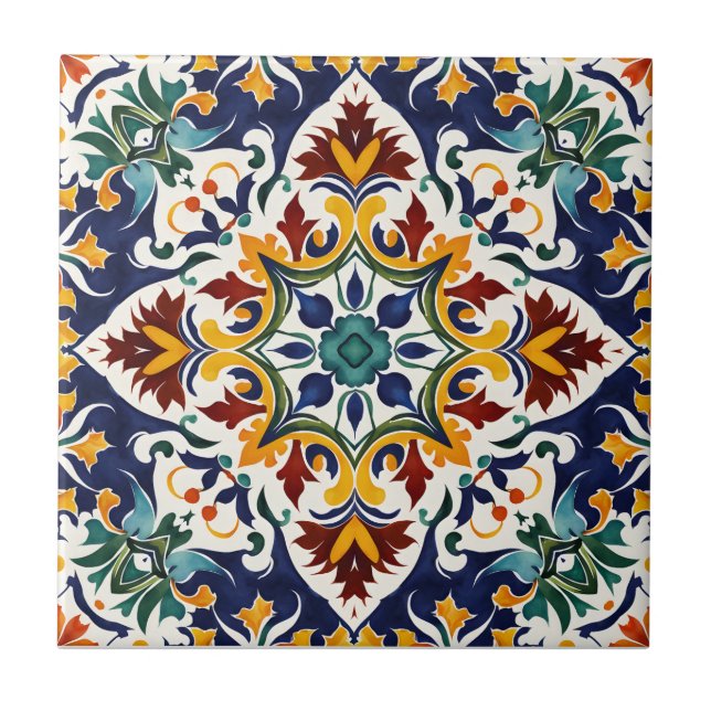 Azulejo Talavera Blue Mediterranean bröllopfavors Kakelplatta (Framsidan)
