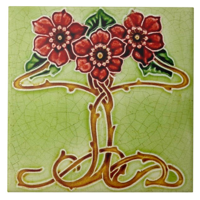 Azulejo Tile art nouveau stil dekorativ eldplak Kakelplatta (Framsidan)