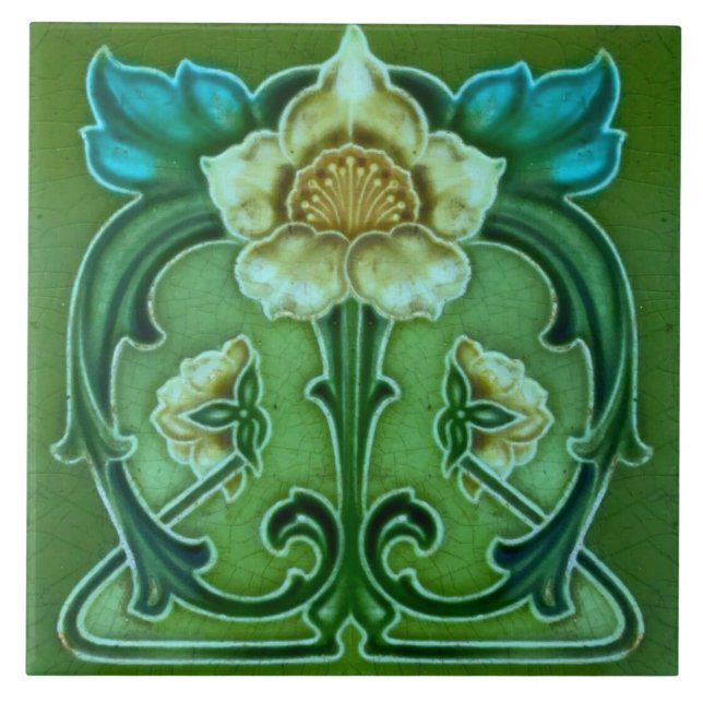 Azulejo Tile art nouveau stil dekorativ eldplak Kakelplatta (Framsidan)