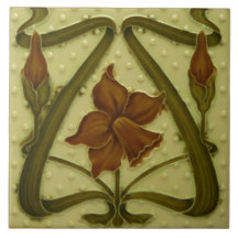 Azulejo Tile art nouveau stil dekorativ eldplak