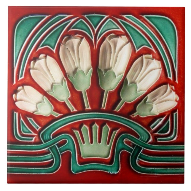 Azulejo Tile art nouveau stil dekorativ eldplak Kakelplatta (Framsidan)