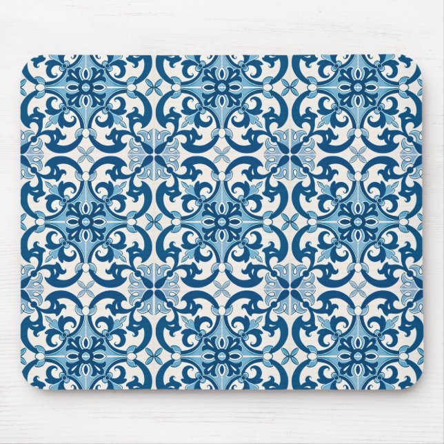 Azulejo Tile Mönster Indigo Blue White Musmatta (Framsidan)