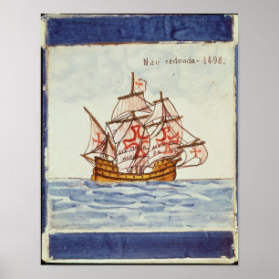Azulejos belägger med tegel att visa en frakt, poster