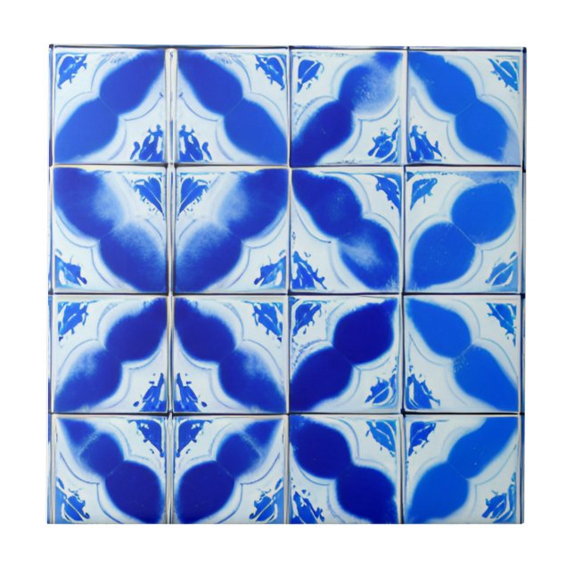 Azulejos blå geometriska konstplattor kakelplatta (Framsidan)