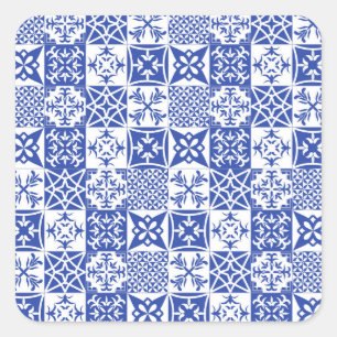 Azulejos blå portugisiska plattor, Lissabonplatta Fyrkantigt Klistermärke