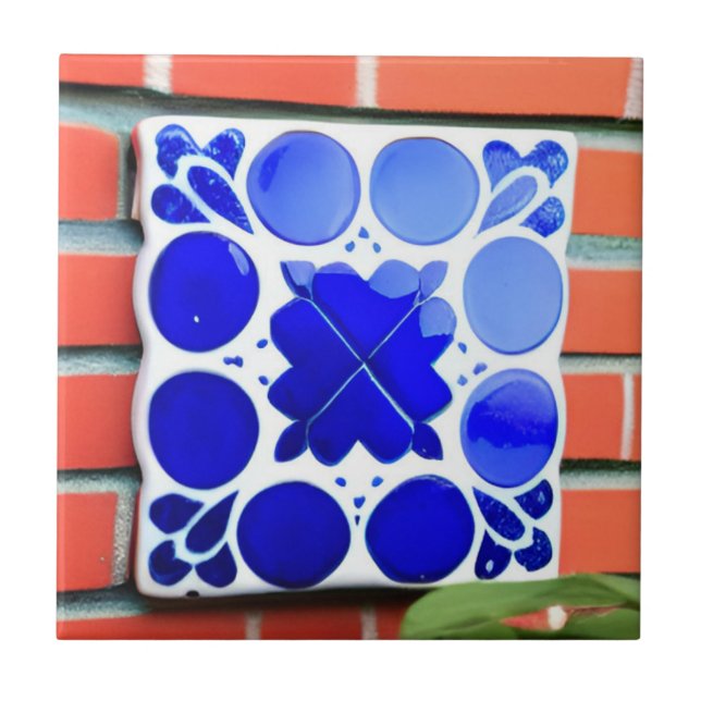 Azulejos blå vita indigo geometric wall art kakelplatta (Framsidan)