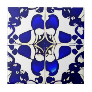 Azulejos blå vita indigo geometrisk konst kakelplatta