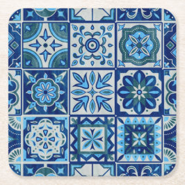 Azulejos Blue Portugal Mönster Underlägg Papper Kvadrat