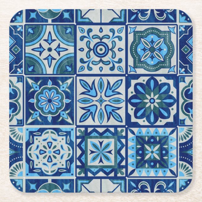 Azulejos Blue Portugal Mönster Underlägg Papper Kvadrat (Framsidan)