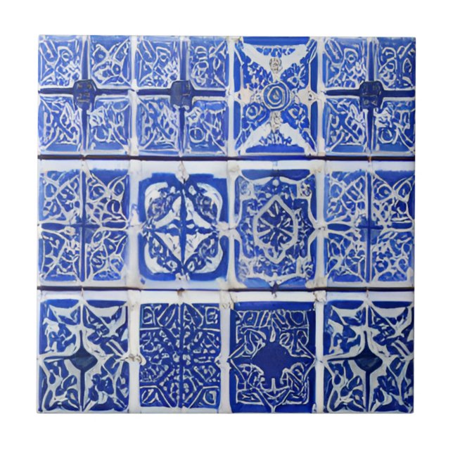Azulejos geometric art blue white tiles kakelplatta (Framsidan)