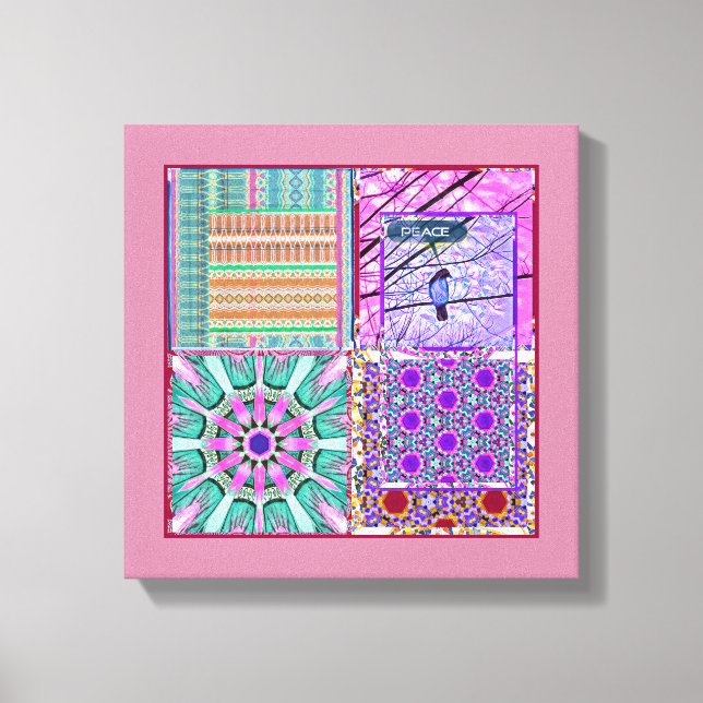 Azulejos Geometric Tiles med Peace Bird of Peace Canvastryck (Framsida)