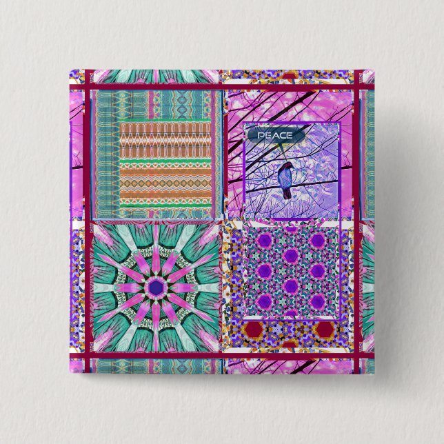 Azulejos Geometric Tiles med Peace Bird of Peace Knapp (Framsida)