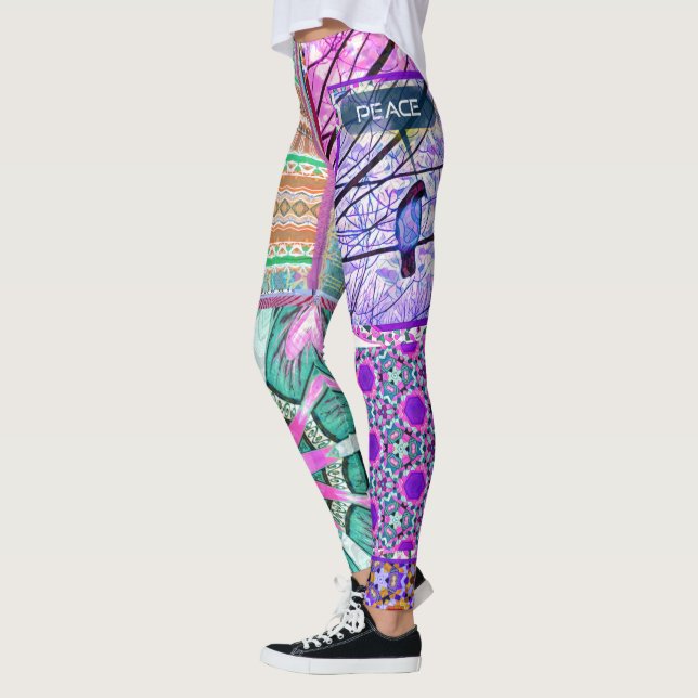 Azulejos Geometric Tiles med Peace Bird of Peace Leggings (Vänster)