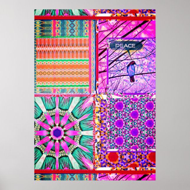 Azulejos Geometric Tiles med Peace Bird of Peace Poster (Framsidan)