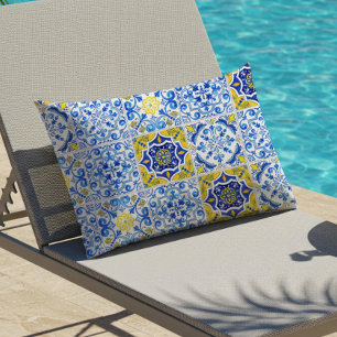 Azulejos Kakelmönster Blå Vitt Gult Lumbarkudde