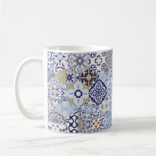 Azulejos lappverk. Sömlös, färglös lapptäcke Kaffemugg