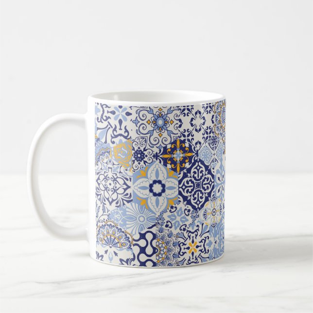 Azulejos lappverk. Sömlös, färglös lapptäcke Kaffemugg (Vänster)