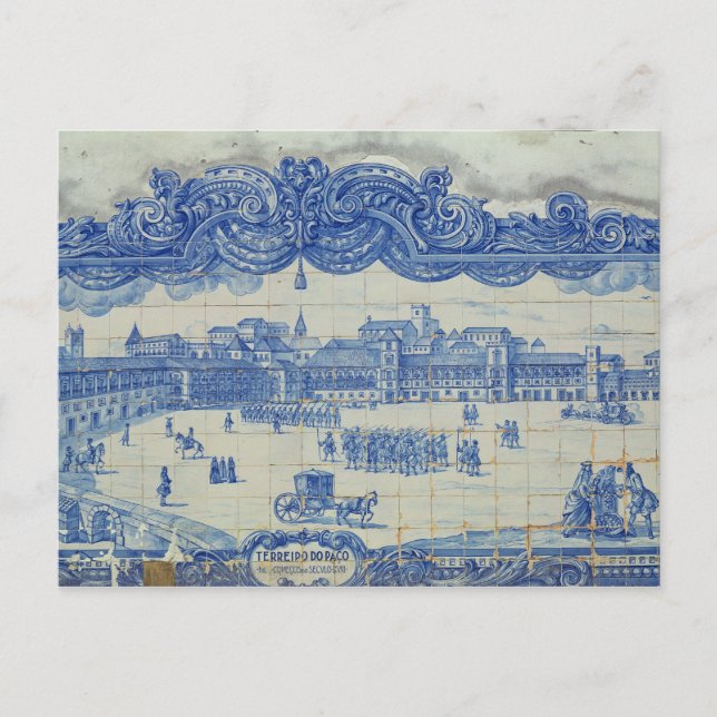 Azulejos-plattor som skildrar Praca do Comercio Vykort (Framsida)