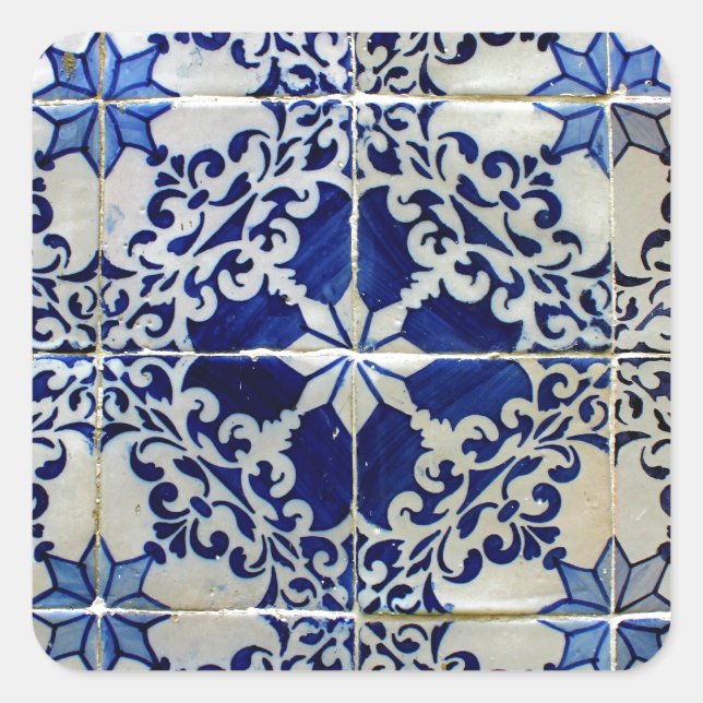 Azulejos, Portuguese Tiles Fyrkantigt Klistermärke (Framsida)